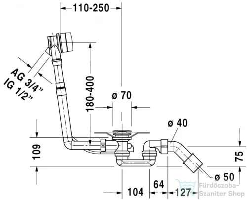 Duravit Quadroval le- és túlfolyógarnitúra, kádtöltővel, króm 790286000001000 ( 790286 )