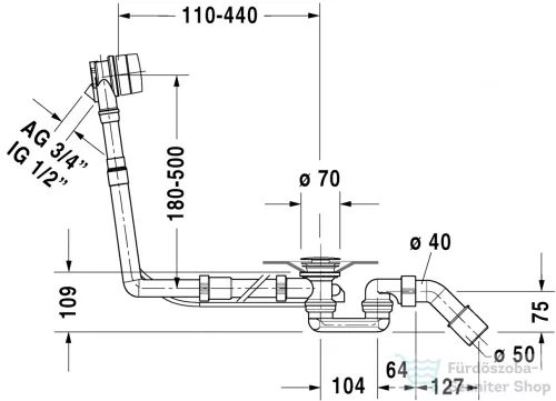Duravit Quadroval le- és túlfolyógarnitúra kádtöltővel, króm 790294000001000 ( 790294 )