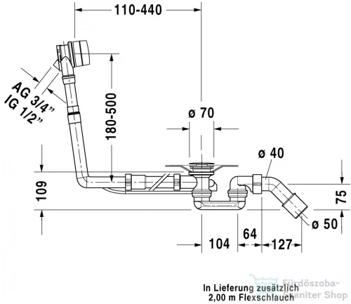 Duravit Quadroval le- és túlfolyógarnitúra, kádtöltővel, króm 790296000001000 ( 790296 )