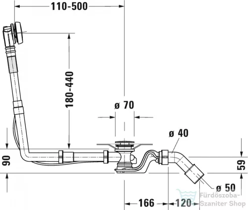 Duravit Quadroval le- és túlfolyógarnitúra, króm 650 mm 792202000001000 (792202)