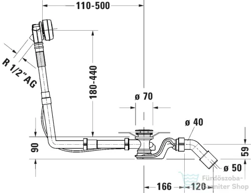 Duravit UNIVERSAL Quadroval automata kád le és túlfolyó kádtöltővel, króm 792203000001000