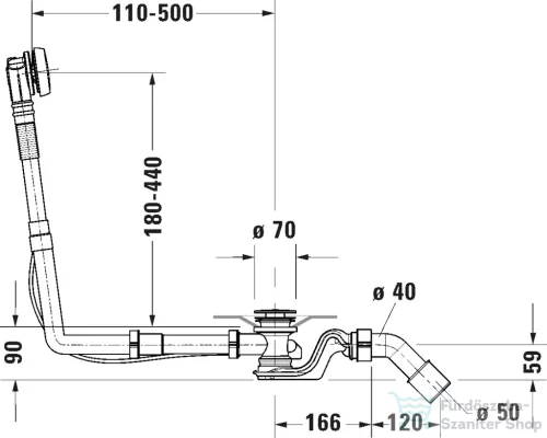 Duravit UNIVERSAL Quadroval automata kád le és túlfolyó, króm 792204000001000
