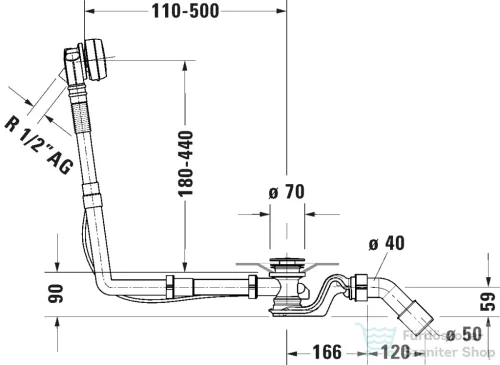Duravit UNIVERSAL Quadroval automata kád le és túlfolyó kádtöltővel, króm 792205000001000