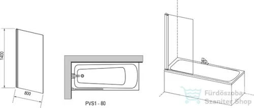 Ravak PVS1-80 80 cm-es fix kádparaván,fehér+transparent 79840100Z1