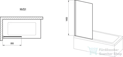 Ravak NEXTY NVS1-80 80 cm-es fix kádparaván,fehér+transparent 7O840100Z1