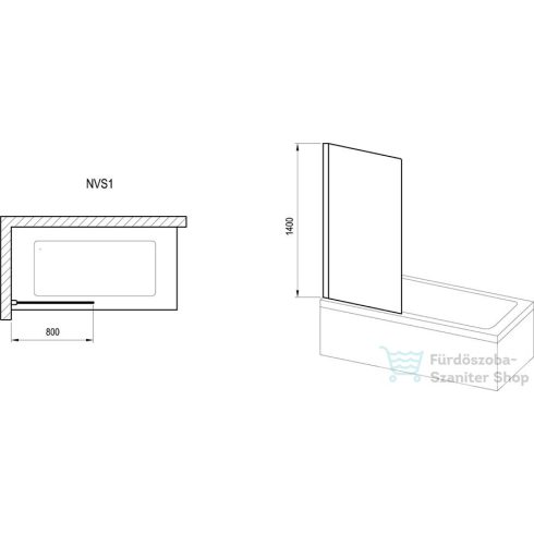 Ravak NEXTY NVS1-80 80 cm-es fix kádparaván,Fekete+transparent 7O840300Z1