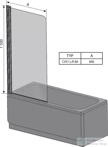 Ravak CHROME CVS1-80 80 cm-es balos kádparaván, króm+transparent 7QL40C00Z1