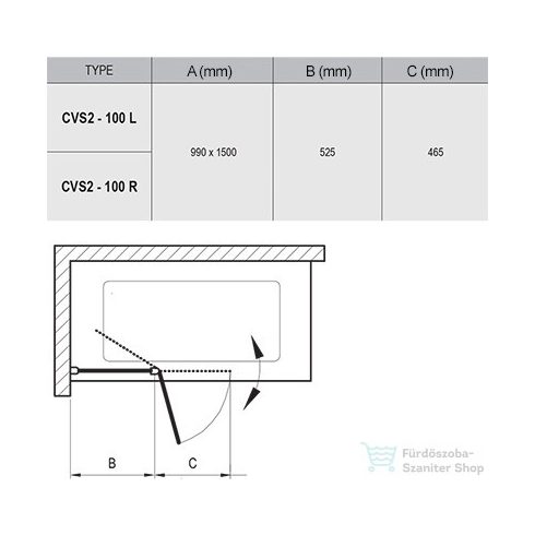 Ravak CHROME CVS2-100 100 cm-es balos kádparaván, szatén+transparent 7QLA0U00Z1
