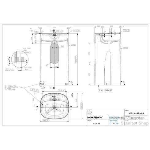 Marmy MALA 48x44 MATT öntött márvány mosdó