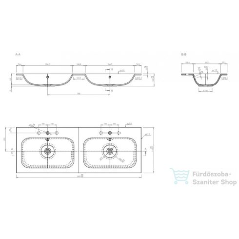 Marmy ASPEN 140x51 öntött márvány dupla mosdó
