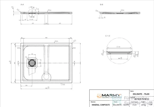 Marmy DOLOMITE - 70x90 Zuhanytálca Gucci Latte