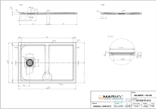 Marmy DOLOMITE - 70x100 Zuhanytálca Cavalli Black