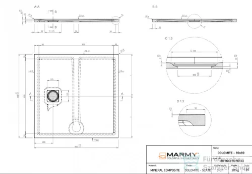 Marmy DOLOMITE - 90x90 Zuhanytálca Gucci Latte