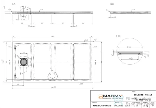 Marmy DOLOMITE - 70x140 Zuhanytálca Prada White
