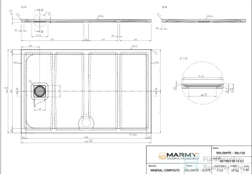 Marmy DOLOMITE - 90x140 Zuhanytálca Gucci Latte