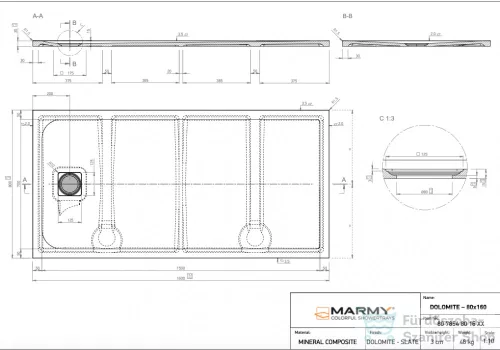 Marmy DOLOMITE - 80x160 Zuhanytálca Gucci Latte