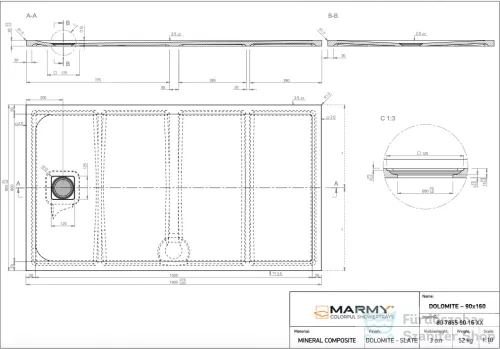 Marmy DOLOMITE - 90x160 Zuhanytálca Armani Beige