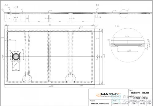 Marmy DOLOMITE - 100x160 Zuhanytálca Armani Beige