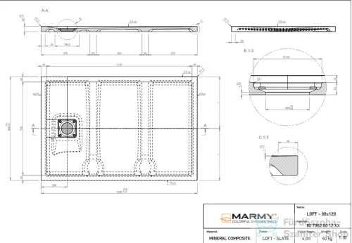 Marmy LOFT - 80x120 Zuhanytálca Valentino Grey