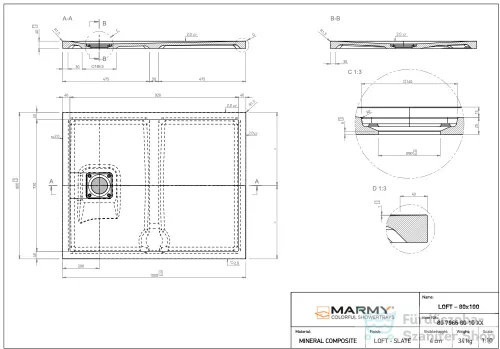 Marmy LOFT - 80x100 Zuhanytálca Prada White
