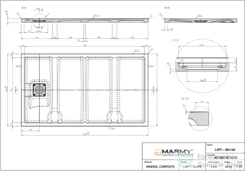 Marmy LOFT - 80x140 Zuhanytálca Prada White