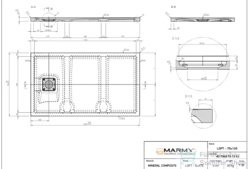 Marmy LOFT - 70x120 Zuhanytálca Valentino Grey