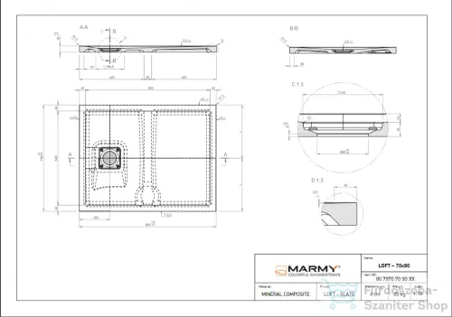 Marmy LOFT - 70x90 Zuhanytálca Armani Beige