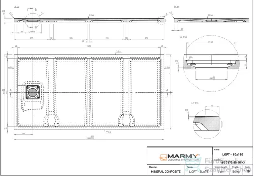 Marmy LOFT - 80x160 Zuhanytálca Valentino Grey