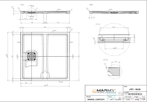 Marmy LOFT - 90x90 Zuhanytálca Valentino Grey