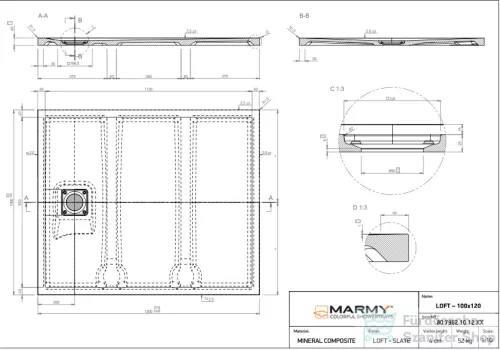Marmy LOFT - 100x120 Zuhanytálca Valentino Grey