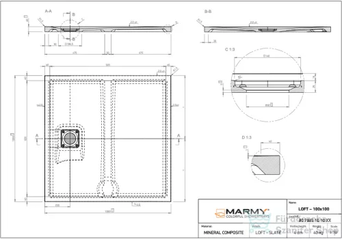 Marmy LOFT - 100x100 Zuhanytálca Prada White