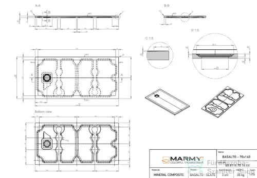 Marmy BASALTO - 70x140 Zuhanytálca Prada White