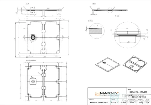 Marmy BASALTO - 100x100 Zuhanytálca Cavalli Black