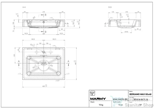 Marmy BERGAMO MAX 60x46 öntött márvány mosdó