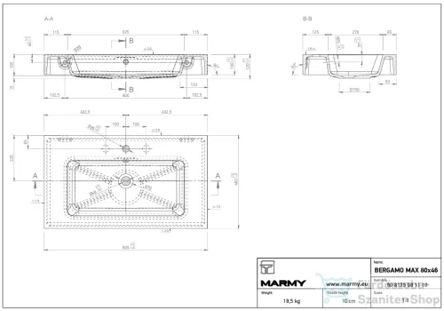 Marmy BERGAMO MAX 80x46 öntött márvány mosdó