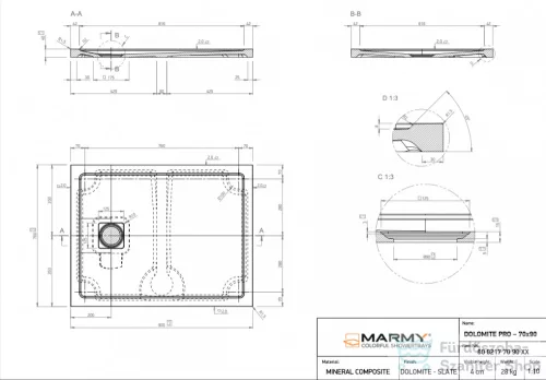 Marmy DOLOMITE PRO - 70x90 Zuhanytálca Armani Beige