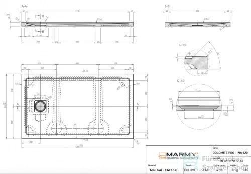 Marmy DOLOMITE PRO - 70x120 Zuhanytálca Prada White
