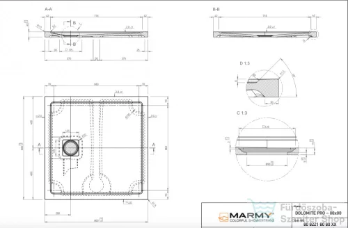 Marmy DOLOMITE PRO - 80x80 Zuhanytálca Armani Beige