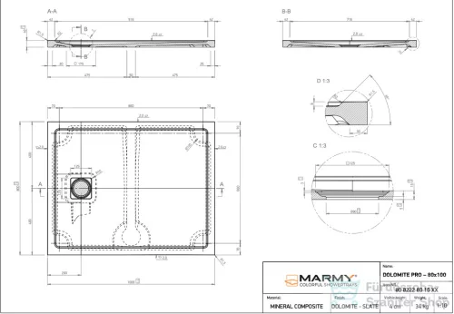 Marmy DOLOMITE PRO - 80x100 Zuhanytálca Armani Beige