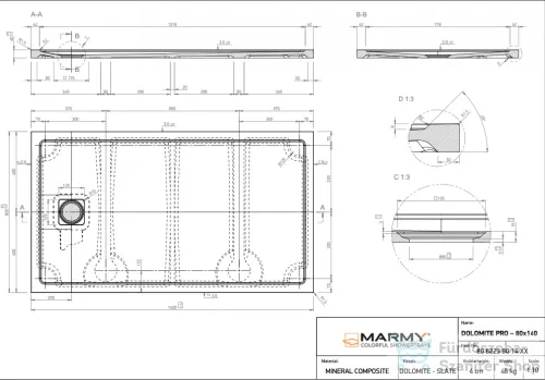 Marmy DOLOMITE PRO - 80x140 Zuhanytálca Prada White