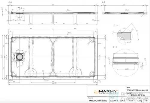 Marmy DOLOMITE PRO - 80x160 Zuhanytálca Cavalli Black