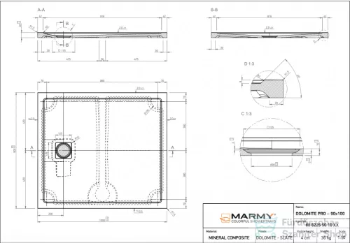 Marmy DOLOMITE PRO - 90x100 Zuhanytálca Cavalli Black