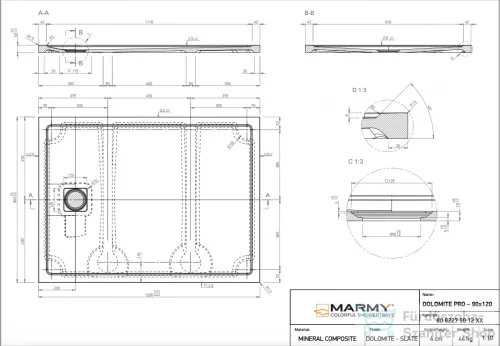 Marmy DOLOMITE PRO - 90x120 Zuhanytálca Armani Beige