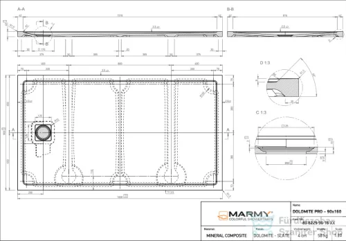 Marmy DOLOMITE PRO - 90x160 Zuhanytálca Cavalli Black