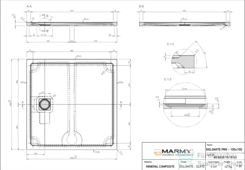Marmy DOLOMITE PRO - 100x100 Zuhanytálca Gucci Latte