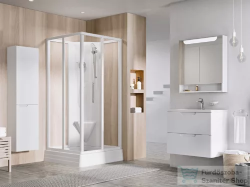 Ravak SUPERNOVA ASBRV2 80x80 cm-es hátfalas,sarokbelébős,tolóajtós zuhanykabin zuhanytálcával,fehér/transparent 82644112Z1