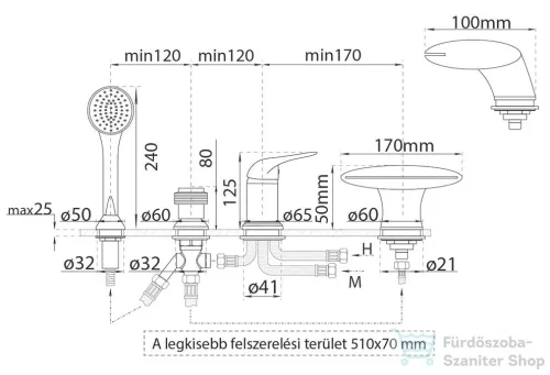 M-Acryl NIAGARA kádperemre szerelhető, 4 üléses csaptelep, króm 8322