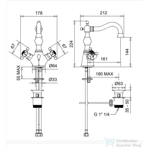 Bugnatese ARCADIA mosdó csaptelep automata leeresztővel,bronz 8334BR