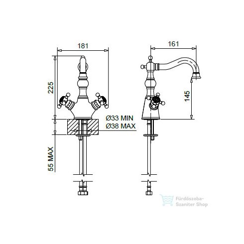 Bugnatese ARCADIA mosdó csaptelep click-clack leeresztővel,króm/arany 8334SCCRDO