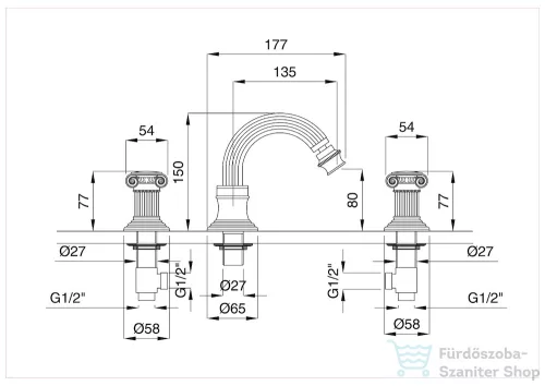 Bugnatese OLYMPIA Álló 3 üléses bidet csaptelep króm színben 8425